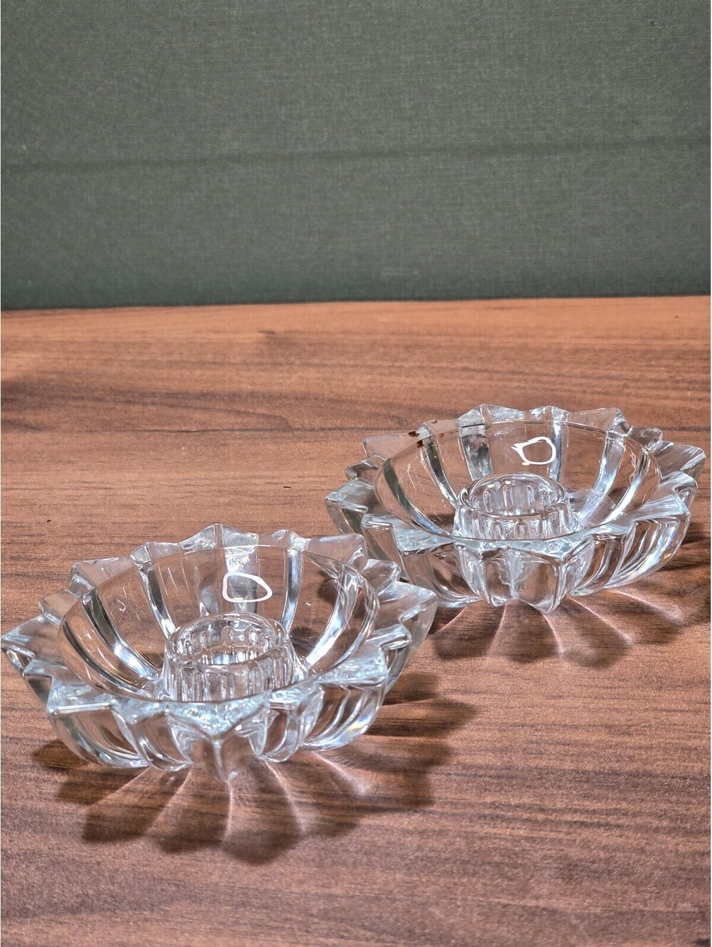 Pair of Clear Glass Flower-Shaped Candle Holders
